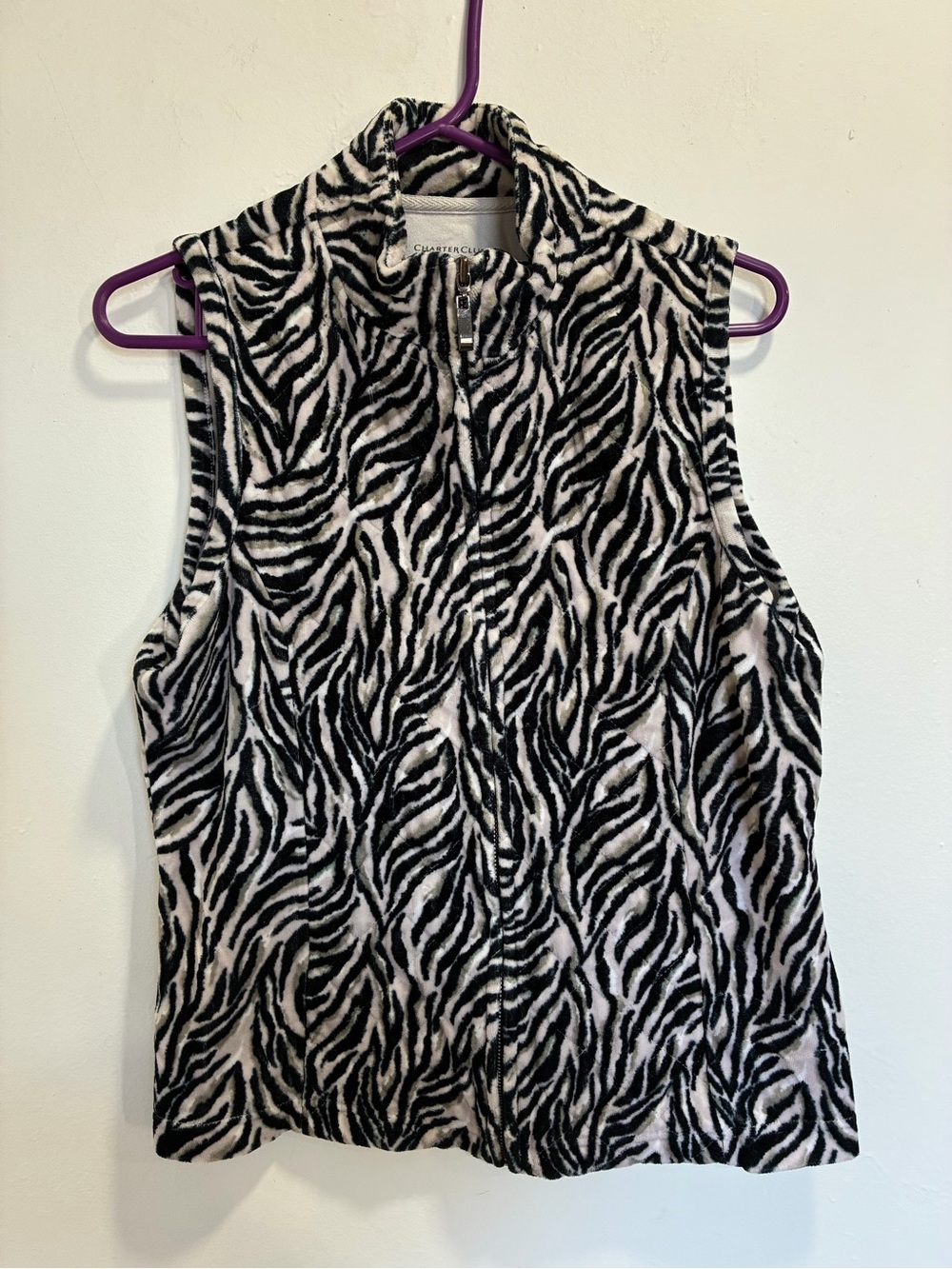 Charter Club Black and White Zebra Fleece Vest size M